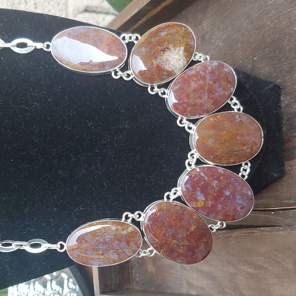 New Oversized Seam Agate 925 Silver Statement Necklace. - Picture 12 of 13
